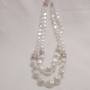 Costume Pearl and Gold Tone Double Strand Necklace